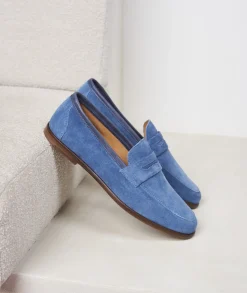 Homme Paire et Fils Mocassins-Mocassin en daim bleu azur
