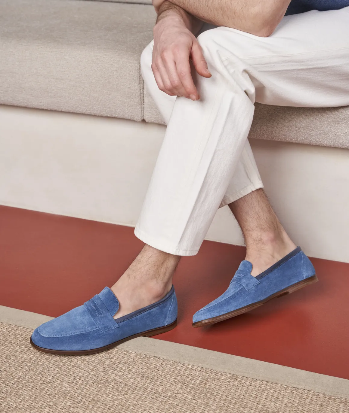 Homme Paire et Fils Mocassins-Mocassin en daim bleu azur