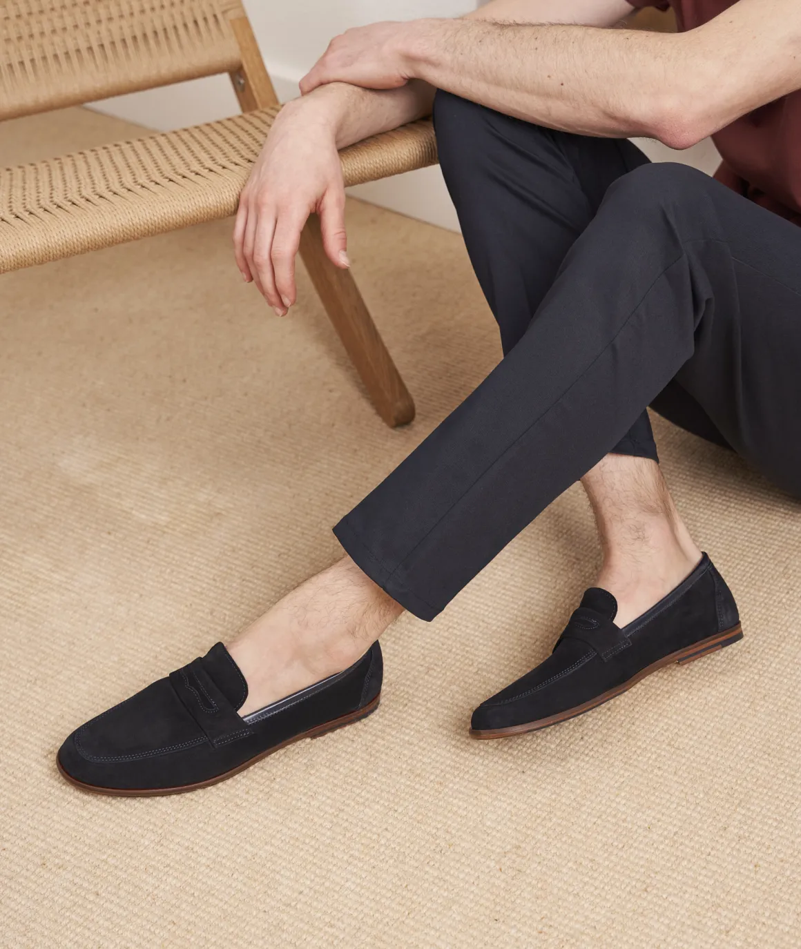 Homme Paire et Fils Mocassins-Mocassin en daim bleu marine