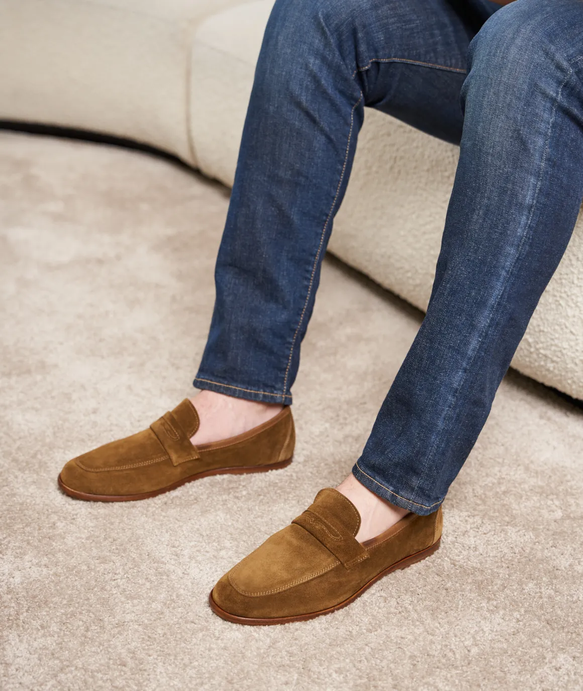 Homme Paire et Fils Mocassins-Mocassin en daim feuilles mortes