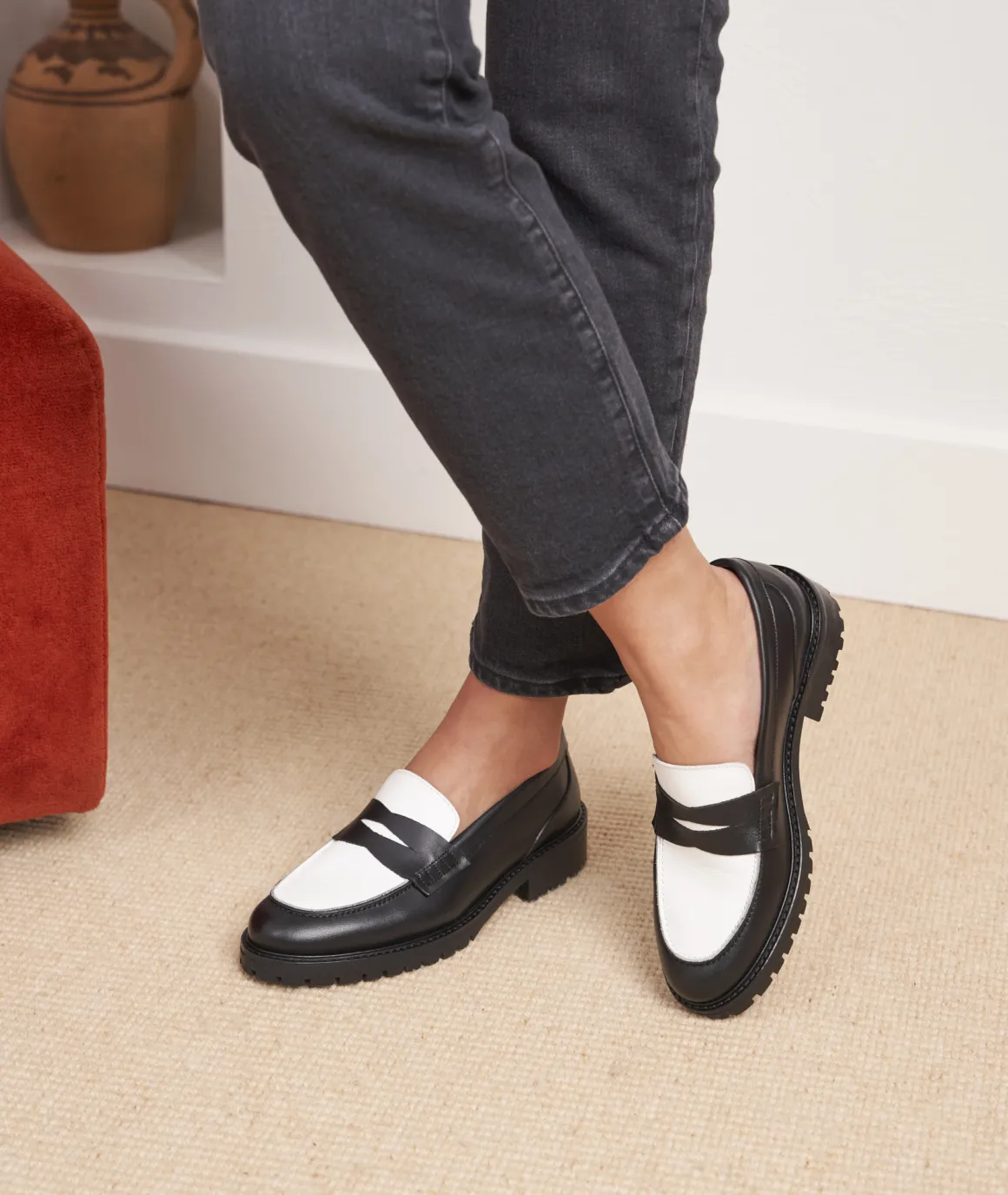 Femme Paire et Fils Mocassins Et Derbies-Mocassin femme en cuir noir et blanc