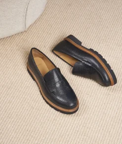 Femme Paire et Fils Mocassins Et Derbies-Mocassin femme en cuir noir texturé