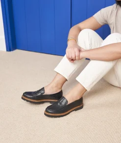 Femme Paire et Fils Mocassins Et Derbies-Mocassin femme en cuir noir texturé