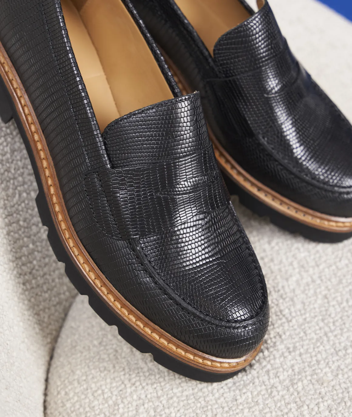 Femme Paire et Fils Mocassins Et Derbies-Mocassin femme en cuir noir texturé