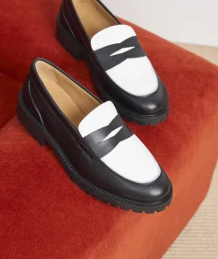 Femme Paire et Fils Mocassins Et Derbies-Mocassin femme en cuir noir et blanc