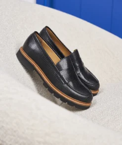 Femme Paire et Fils Mocassins Et Derbies-Mocassin femme en cuir noir texturé