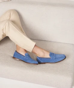 Femme Paire et Fils Mocassins Et Derbies-Mocassin femme en daim bleu ciel