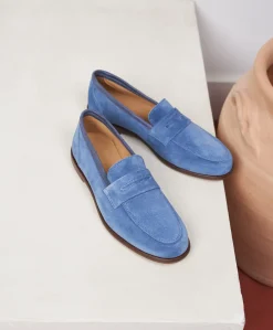 Femme Paire et Fils Mocassins Et Derbies-Mocassin femme en daim bleu ciel