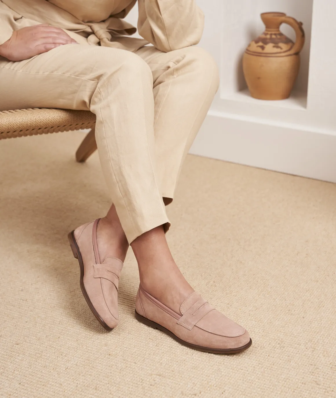 Femme Paire et Fils Mocassins Et Derbies-Mocassin femme en daim vieux rose