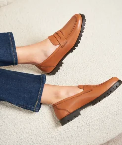 Femme Paire et Fils Mocassins Et Derbies-Mocassin femme en cuir cognac
