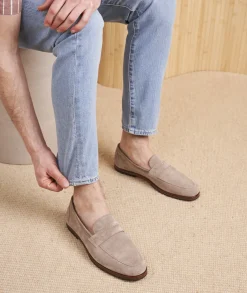 Homme Paire et Fils Mocassins-Mocassin homme en daim gris