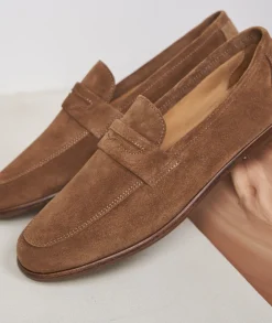 Homme Paire et Fils Mocassins-Mocassin homme en daim marron coco