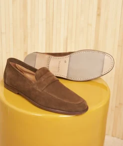 Homme Paire et Fils Mocassins-Mocassin homme en daim marron