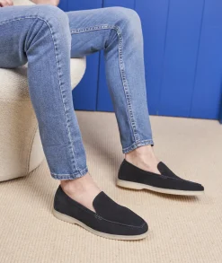 Homme Paire et Fils Mocassins-Mocassin homme en daim bleu marine