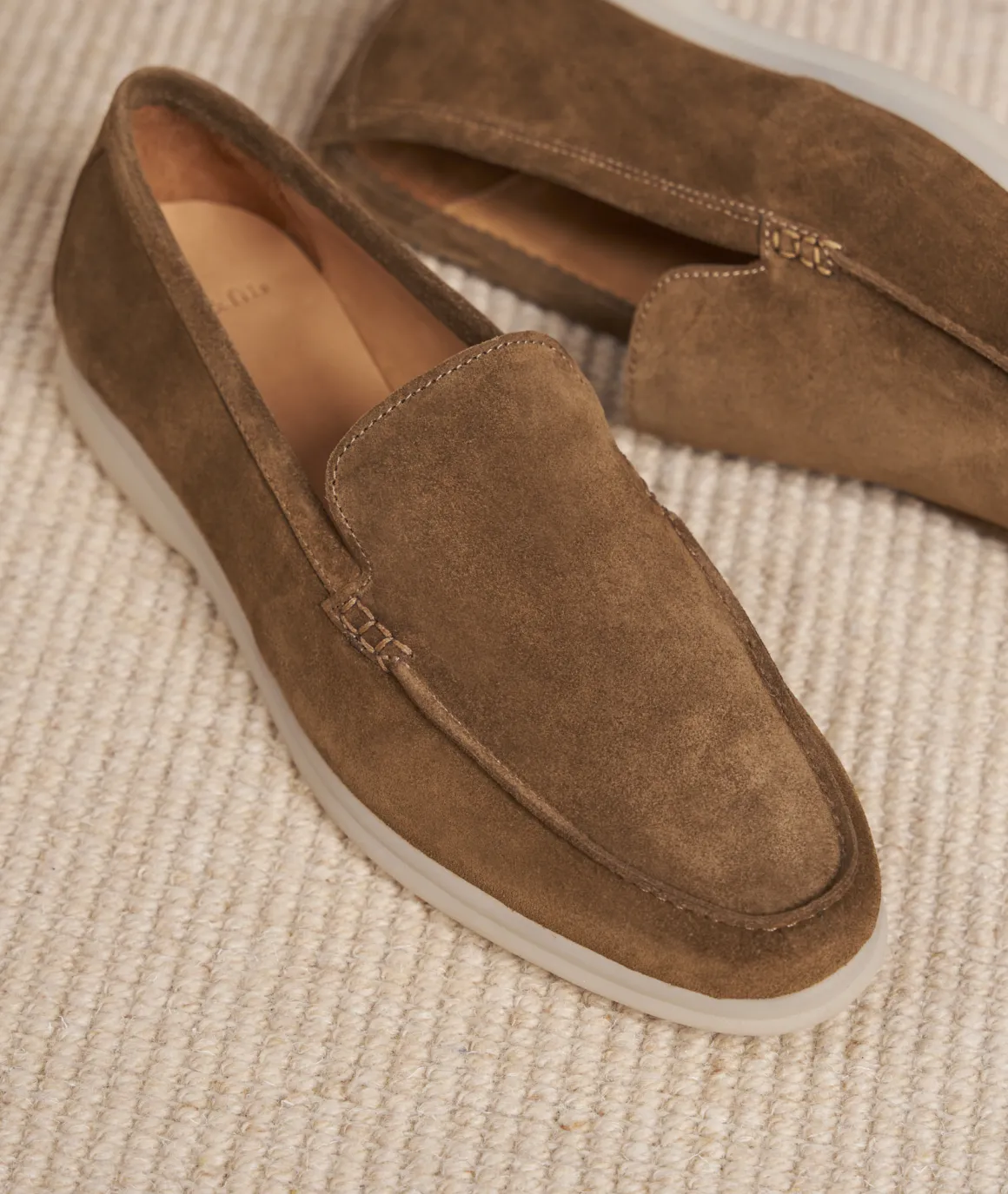 Homme Paire et Fils Mocassins-Mocassin homme en daim feuilles mortes