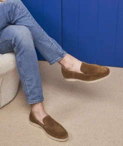 Homme Paire et Fils Mocassins-Mocassin homme en daim feuilles mortes