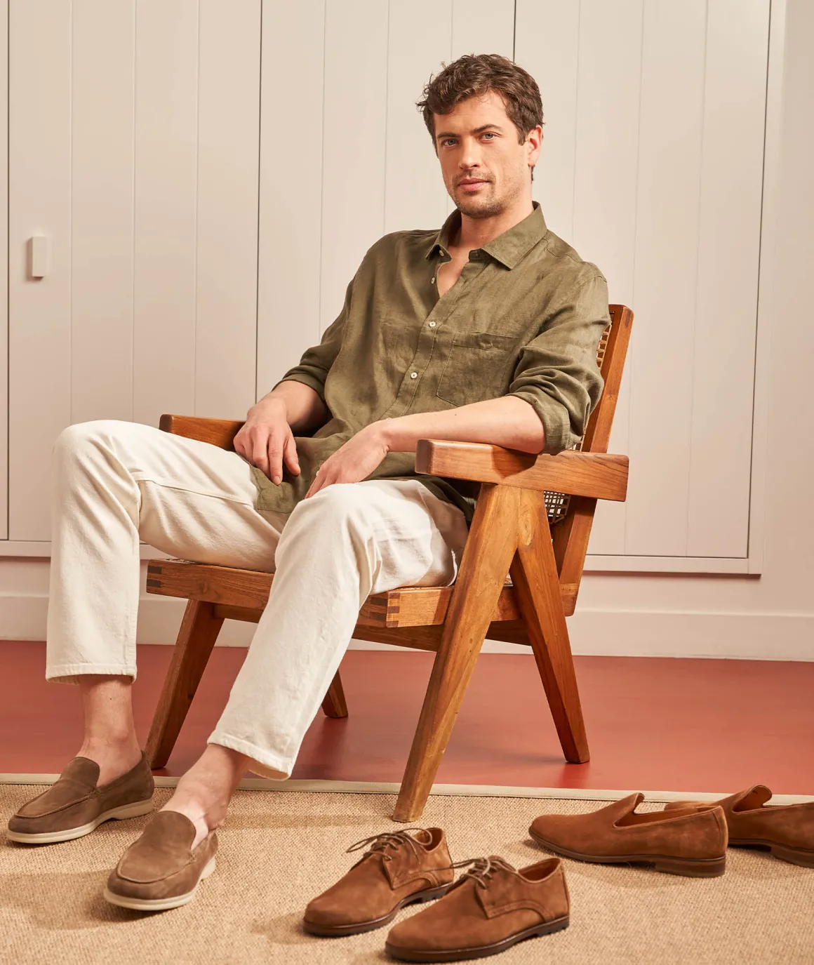 Homme Paire et Fils Mocassins-Mocassin homme en daim vieux