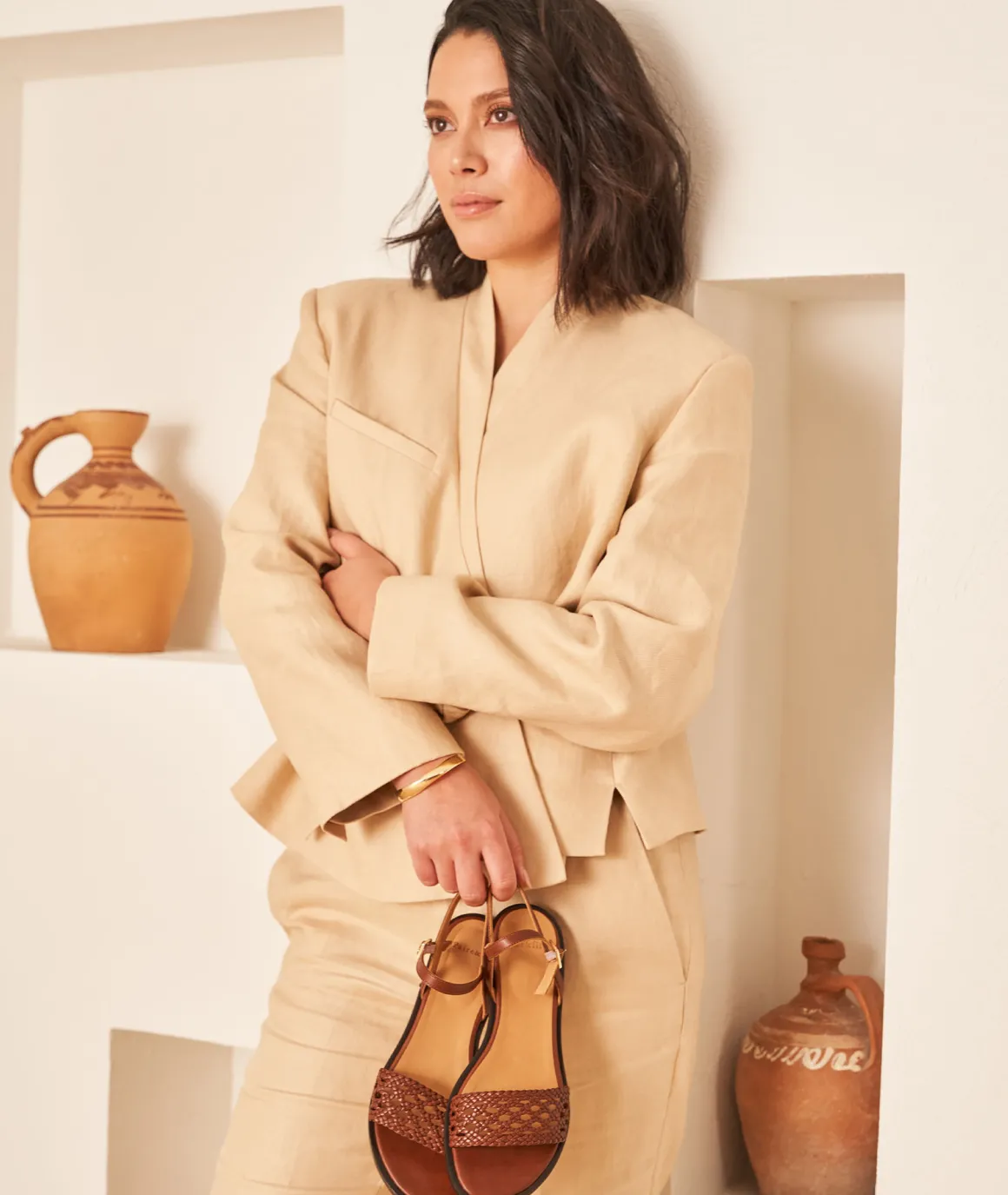 Femme Paire et Fils Sandales-Sandales plates en cuir