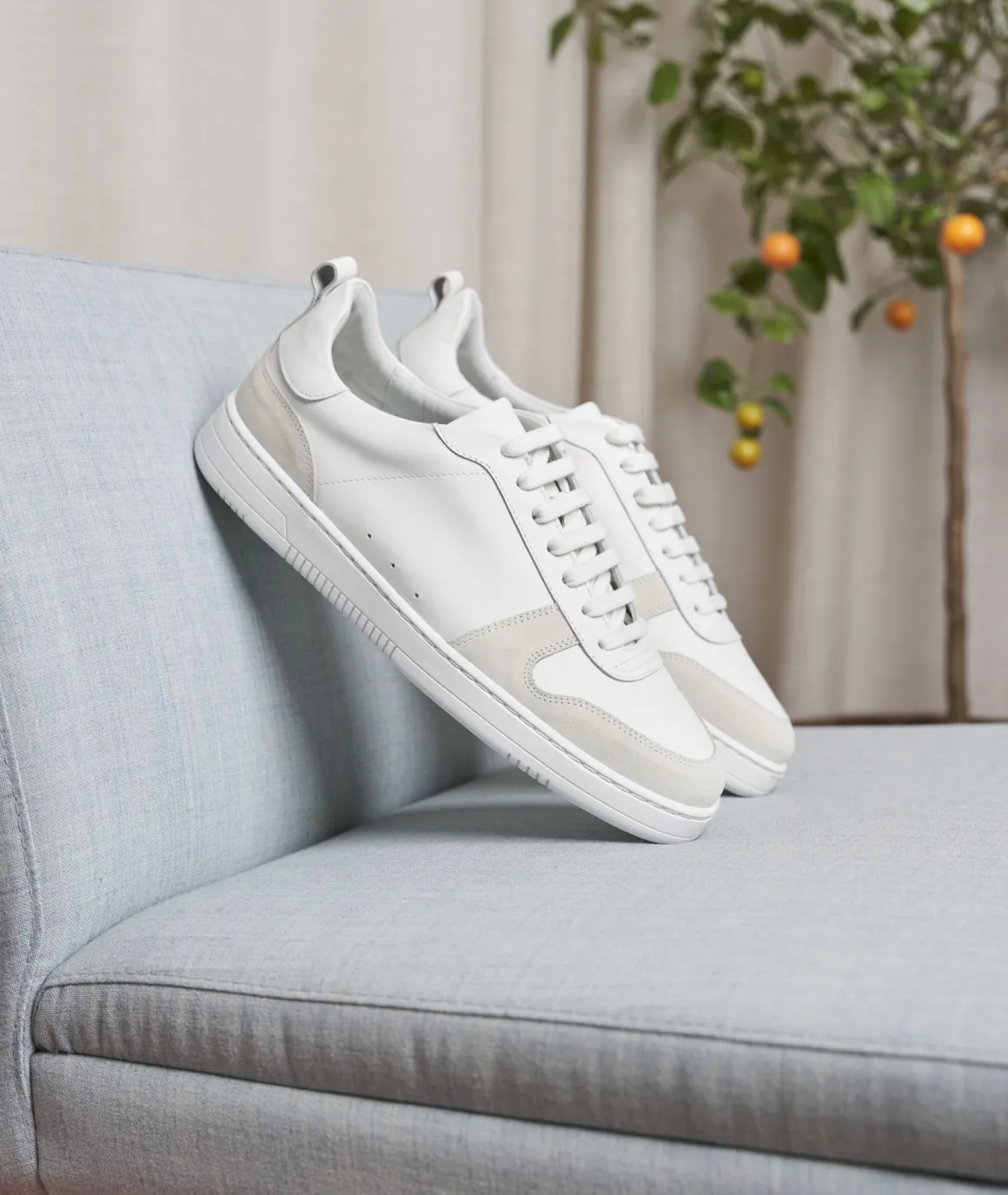 Homme Paire et Fils Sneakers-Sneakers en cuir blancet daim