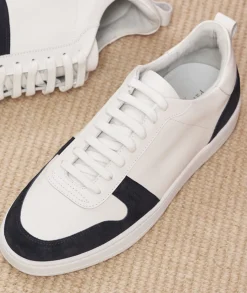 Homme Paire et Fils Sneakers-Sneakers en cuir blancet daim bleu marine