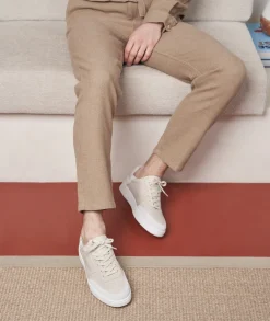 Homme Paire et Fils Sneakers-Sneakers en cuir crème et daim