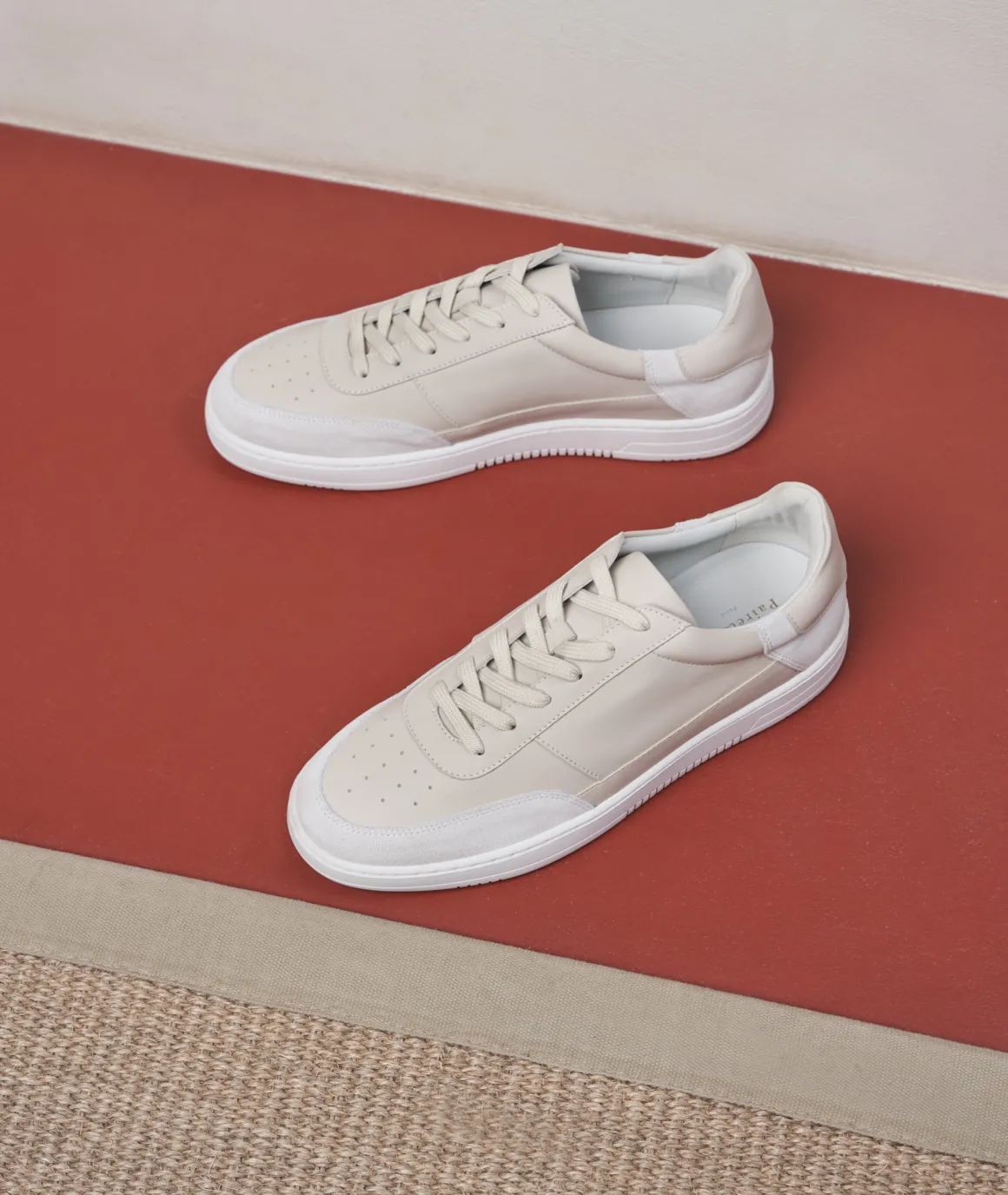 Homme Paire et Fils Sneakers-Sneakers en cuir crème et daim
