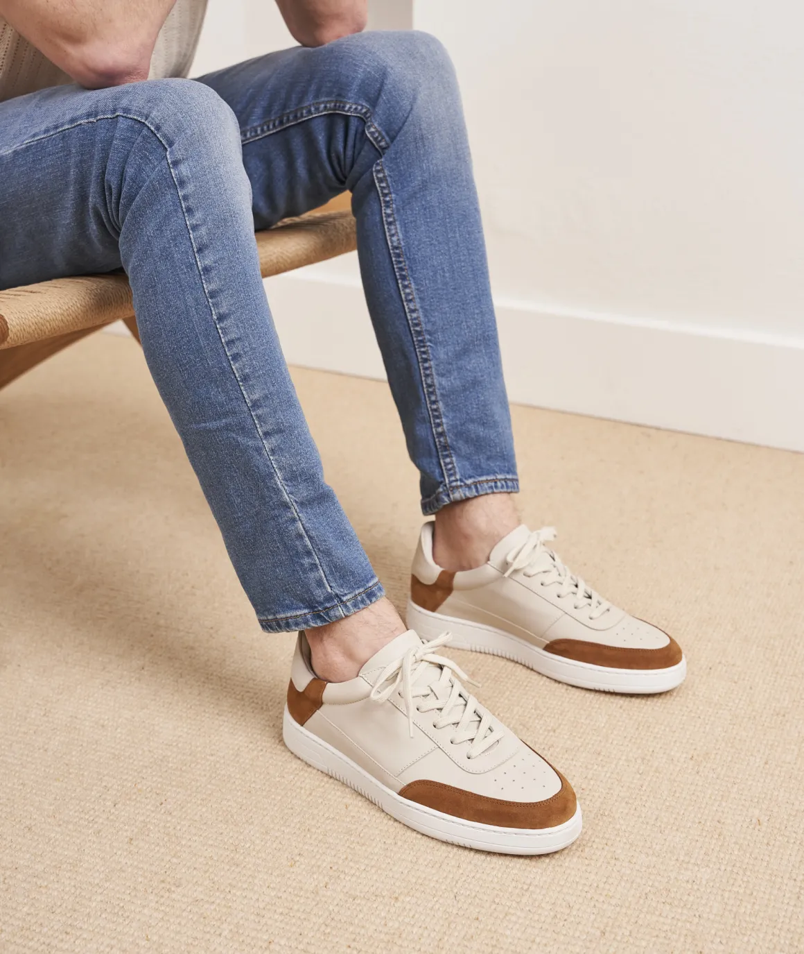 Homme Paire et Fils Sneakers-Sneakers en cuir crèmeet daim