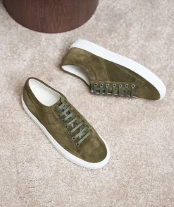 Homme Paire et Fils Sneakers-Sneakers homme en daim kaki