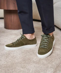 Homme Paire et Fils Sneakers-Sneakers homme en daim kaki