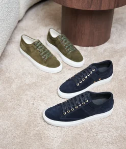 Homme Paire et Fils Sneakers-Sneakers homme en daim kaki