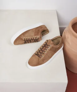 Homme Paire et Fils Sneakers-Sneakers homme en daim marron coco